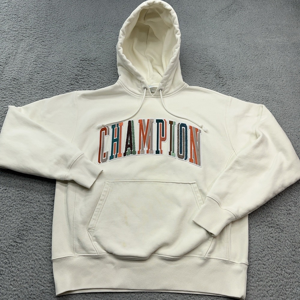 Champion Reverse‎ Weave Hoodie Mens L Heavyweight Ebroidered Colorful Spellout
